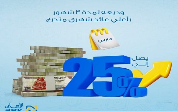 البنك الأهلي الكويتي – مصر يطرح وديعة جديدة لمدة 3 أشهر بعائد يصل إلى 25%